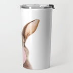 Brown Bunny Blowing Bubble Gum, Pink Nursery, Baby Animals Art Print by Synplus Travel Mug Gallery Image 2