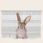 Brown Bunny Blowing Bubble Gum, Pink Nursery, Baby Animals Art Print by Synplus Wall Hanging Gallery Image 1