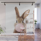 Brown Bunny Blowing Bubble Gum, Pink Nursery, Baby Animals Art Print by Synplus Wall Mural Gallery Image 1