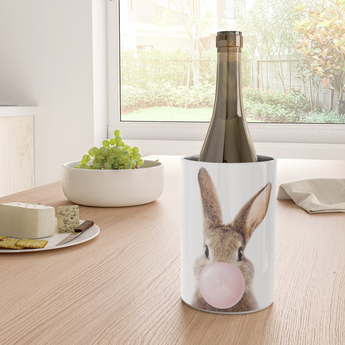 Brown Bunny Blowing Bubble Gum, Pink Nursery, Baby Animals Art Print by Synplus Wine Chiller Gallery Image 4