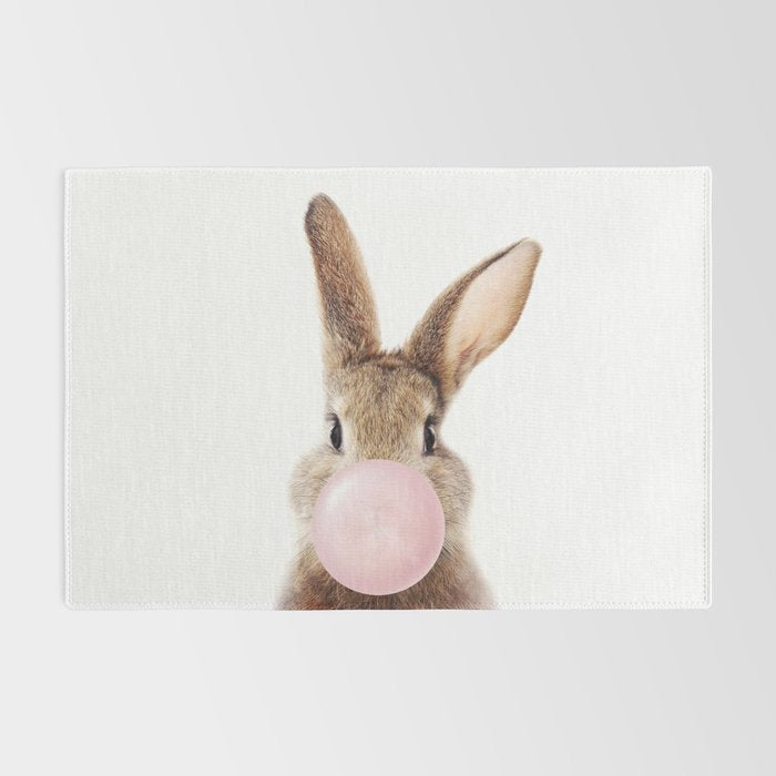 Brown Bunny Blowing Bubble Gum, Pink Nursery, Baby Animals Art Print by Synplus Rug Gallery Image 2