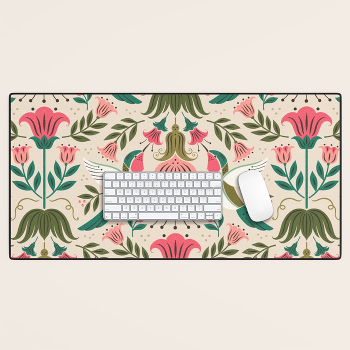 Hummingbirds - Green and Pink Desk Mat Gallery Image 1