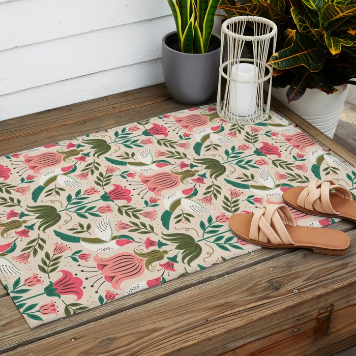 Hummingbirds - Green and Pink Outdoor Rug Gallery Image 2