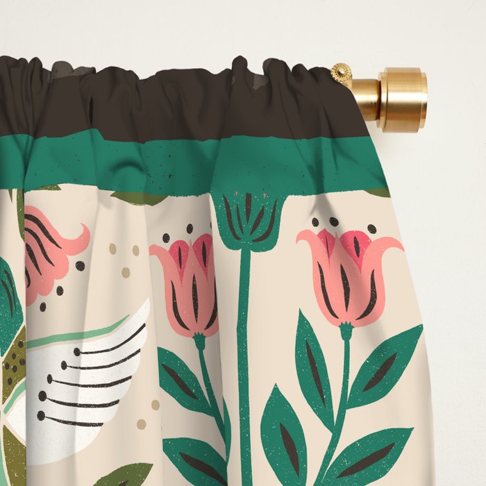 Hummingbirds - Green and Pink Window Curtain Gallery Image 2