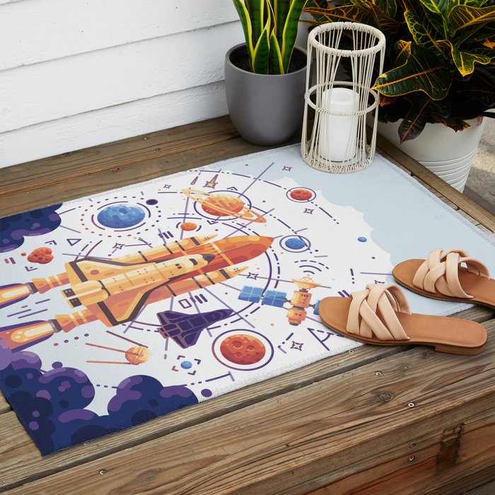 Space Rocket with Planets Outdoor Rug Gallery Image 2
