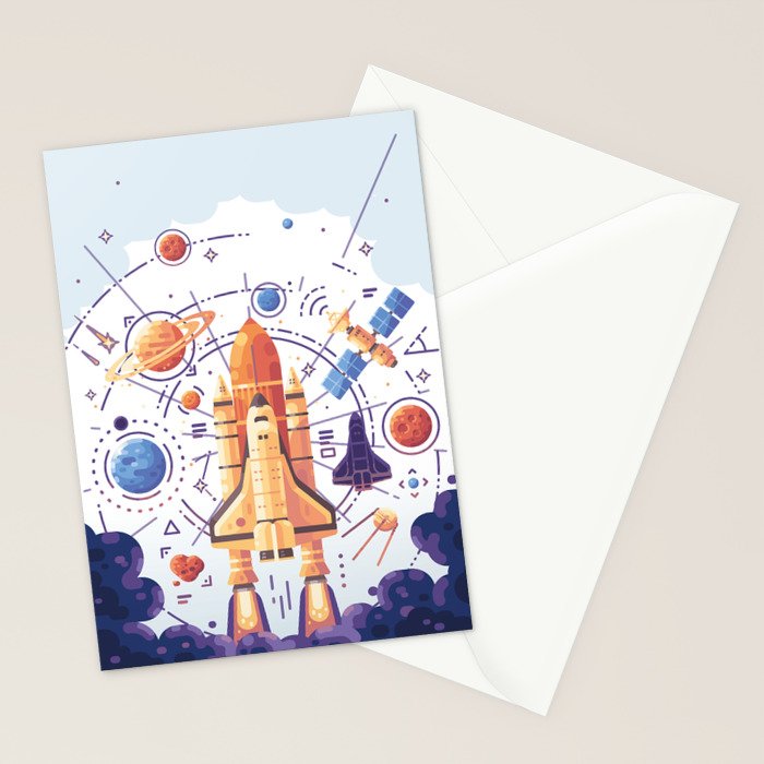 Space Rocket with Planets Stationery Card Gallery Image 2