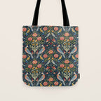 William Morris Vintage Seasons by May Melsetter Bird Pattern Indigo Blue Tote Bag Gallery Image 1