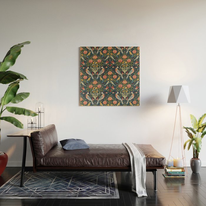 William Morris Vintage Seasons by May Melsetter Bird Pattern Indigo Blue Wood Wall Art Gallery Image 2