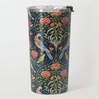 William Morris Vintage Seasons by May Melsetter Bird Pattern Indigo Blue Travel Mug Gallery Image 2