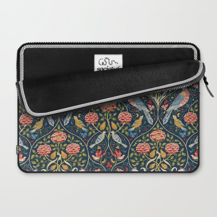 William Morris Vintage Seasons by May Melsetter Bird Pattern Indigo Blue Laptop Sleeve Gallery Image 2