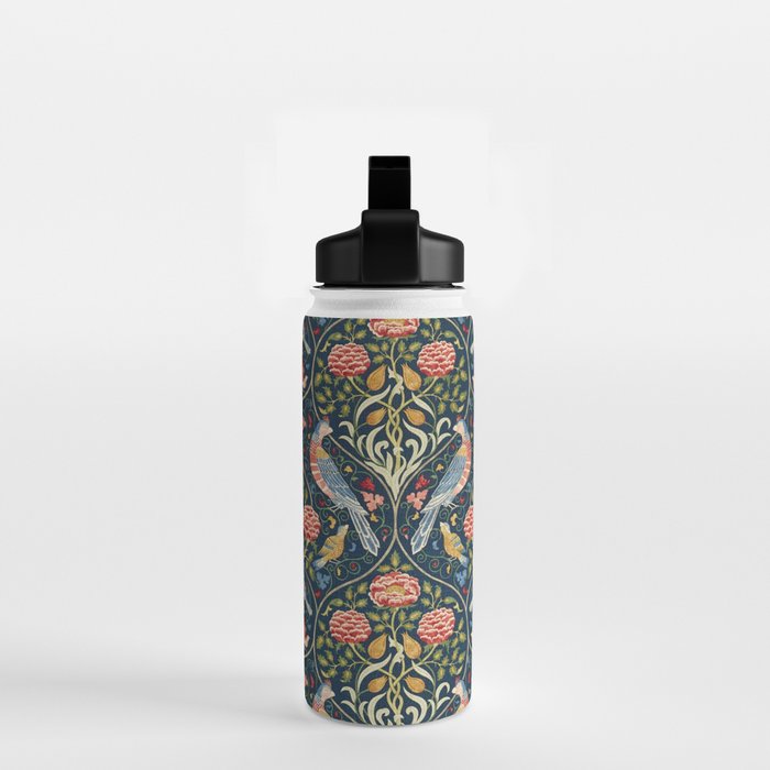William Morris Vintage Seasons by May Melsetter Bird Pattern Indigo Blue Water Bottle Gallery Image 2