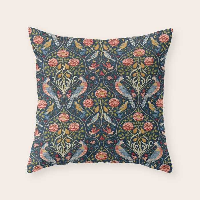 William Morris Vintage Seasons by May Melsetter Bird Pattern Indigo Blue Throw Pillow Gallery Image 6