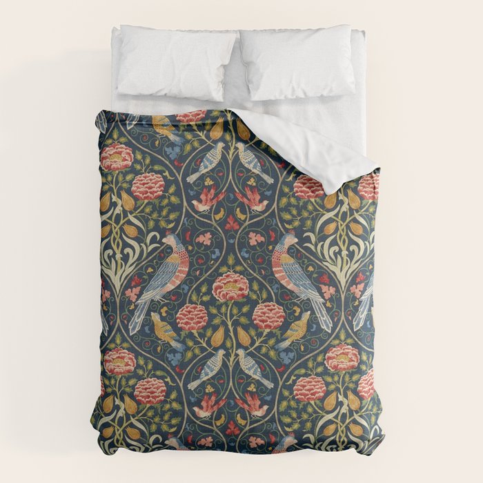 William Morris Vintage Seasons by May Melsetter Bird Pattern Indigo Blue Duvet Cover Gallery Image 1