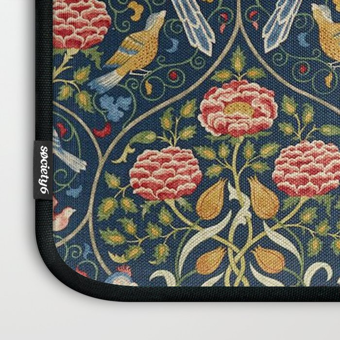 William Morris Vintage Seasons by May Melsetter Bird Pattern Indigo Blue Laptop Sleeve Gallery Image 3