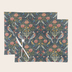 William Morris Vintage Seasons by May Melsetter Bird Pattern Indigo Blue Placemat Gallery Image 1