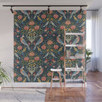 William Morris Vintage Seasons by May Melsetter Bird Pattern Indigo Blue Wall Mural Gallery Image 1