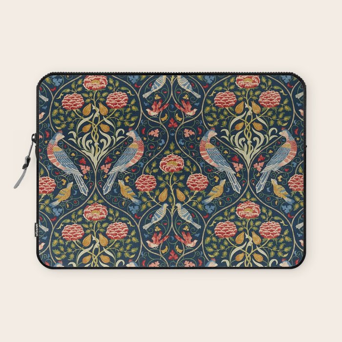 William Morris Vintage Seasons by May Melsetter Bird Pattern Indigo Blue Laptop Sleeve Gallery Image 1