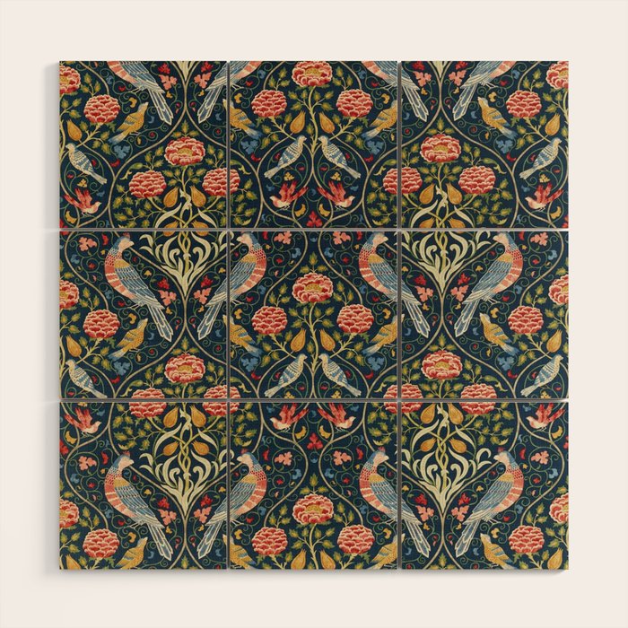 William Morris Vintage Seasons by May Melsetter Bird Pattern Indigo Blue Wood Wall Art Gallery Image 1