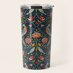 William Morris Vintage Seasons by May Melsetter Bird Pattern Indigo Blue Travel Mug Gallery Image 1