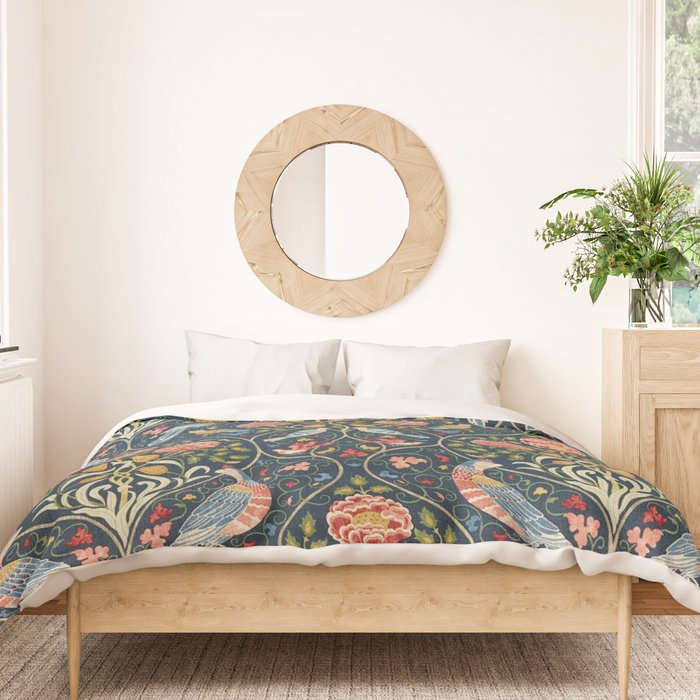 William Morris Vintage Seasons by May Melsetter Bird Pattern Indigo Blue Duvet Cover Gallery Image 3
