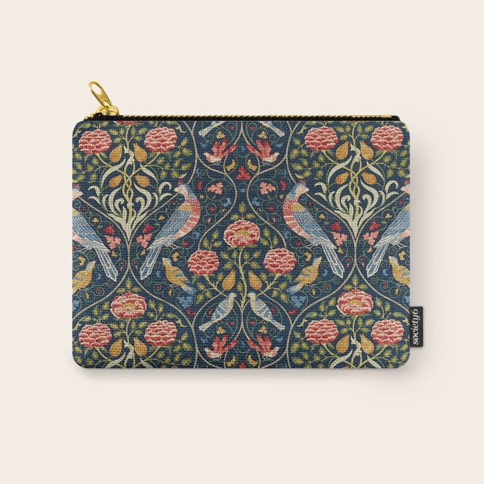 William Morris Vintage Seasons by May Melsetter Bird Pattern Indigo Blue Carry All Pouch Gallery Image 1