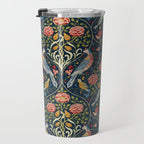 William Morris Vintage Seasons by May Melsetter Bird Pattern Indigo Blue Travel Mug Gallery Image 3