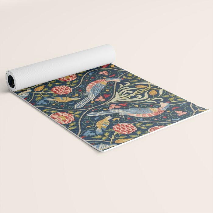 William Morris Vintage Seasons by May Melsetter Bird Pattern Indigo Blue Yoga Mat Gallery Image 2