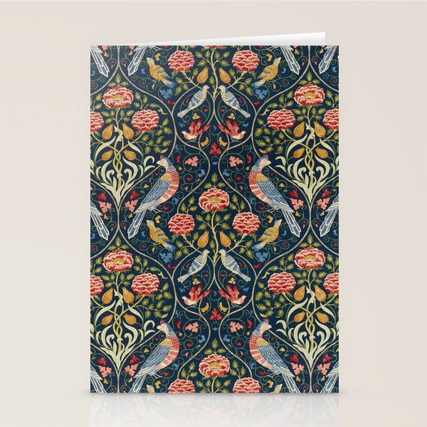 William Morris Vintage Seasons by May Melsetter Bird Pattern Indigo Blue Stationery Card Gallery Image 2