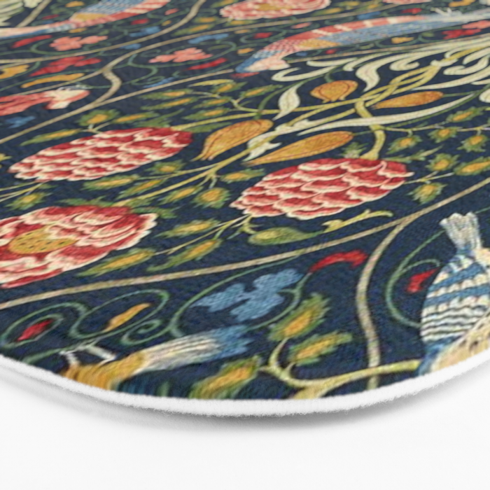 William Morris Vintage Seasons by May Melsetter Bird Pattern Indigo Blue Bath Mat Gallery Image 3