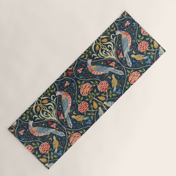 William Morris Vintage Seasons by May Melsetter Bird Pattern Indigo Blue Yoga Mat Gallery Image 1