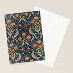 William Morris Vintage Seasons by May Melsetter Bird Pattern Indigo Blue Stationery Card Gallery Image 2