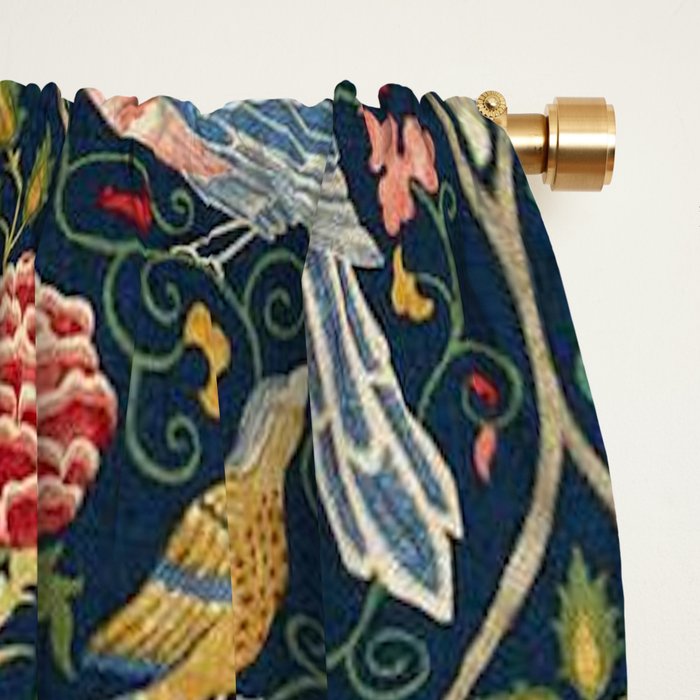 William Morris Vintage Seasons by May Melsetter Bird Pattern Indigo Blue Window Curtain Gallery Image 2