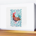 Le Coq - Watercolor Rooster with Turquoise Leaves Wall Mural Gallery Image 2