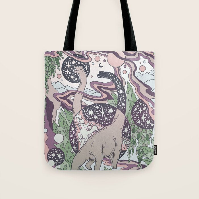 Jurassic Portal | Purple Haze Palette | Dinosaur Science Fiction Art Tote Bag Gallery Image 1