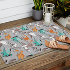 Origami dragon friends // grey linen texture background aqua orange grey and taupe fantastic creatures Outdoor Rug Gallery Image 2
