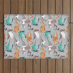 Origami dragon friends // grey linen texture background aqua orange grey and taupe fantastic creatures Outdoor Rug Gallery Image 1
