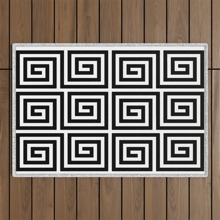 Greek Key Pattern 122 Black and White Outdoor Rug Gallery Image 1