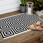 Greek Key Pattern 122 Black and White Outdoor Rug Gallery Image 2