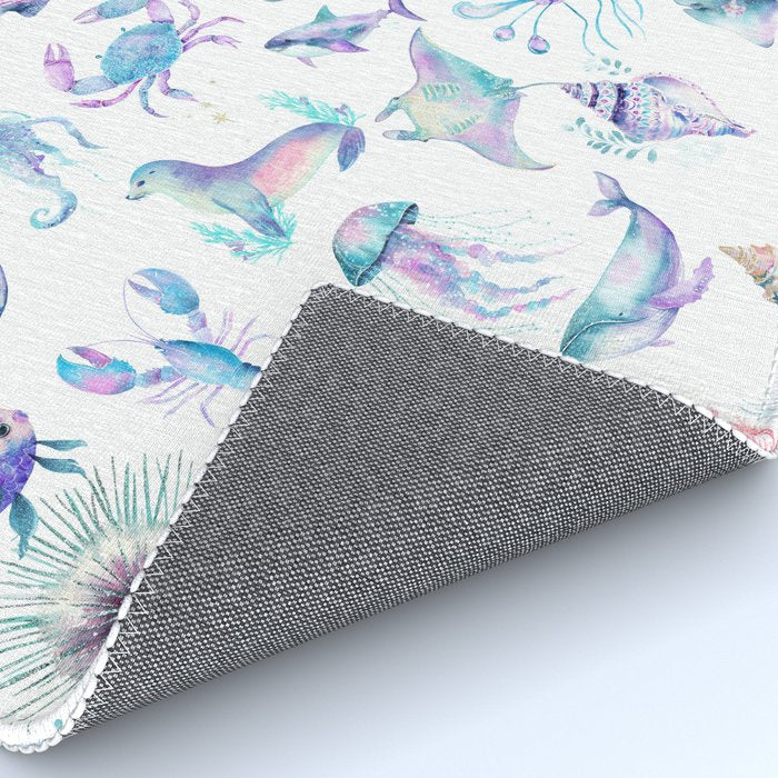 Colorful Water Colors Of Various Sea Animals Pattern Rug Gallery Image 4