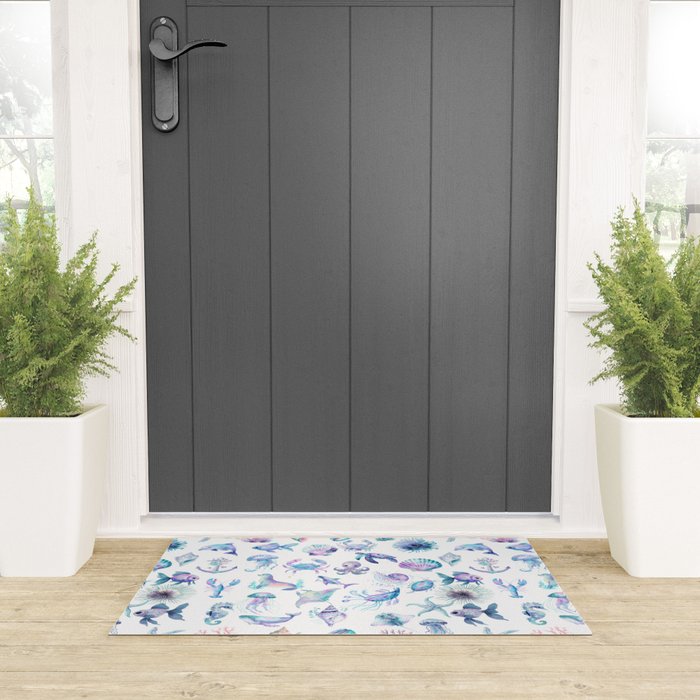 Colorful Water Colors Of Various Sea Animals Pattern Welcome Mat Gallery Image 3