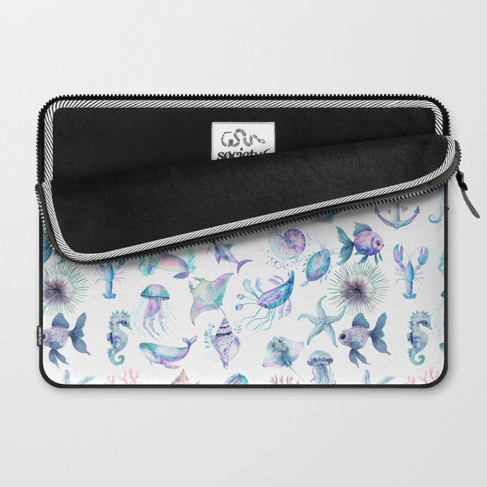 Colorful Water Colors Of Various Sea Animals Pattern Laptop Sleeve Gallery Image 2