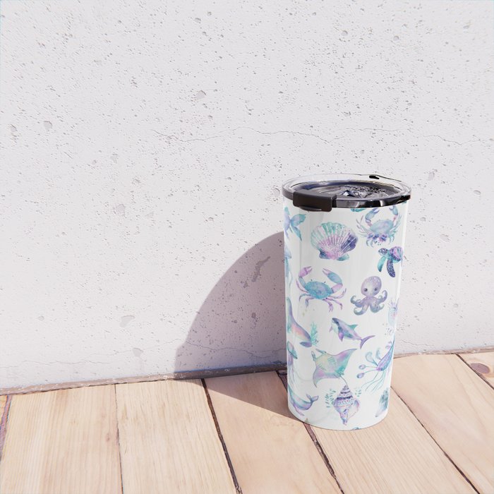 Colorful Water Colors Of Various Sea Animals Pattern Travel Mug Gallery Image 4