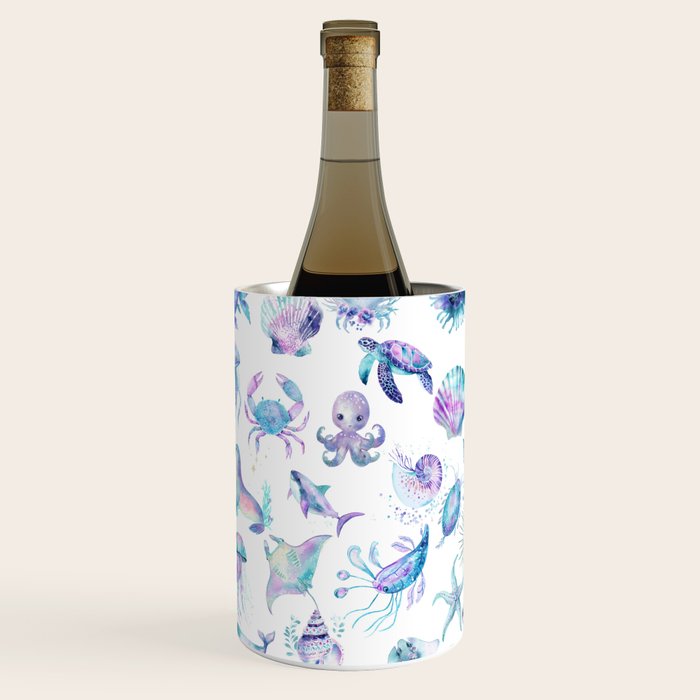 Colorful Water Colors Of Various Sea Animals Pattern Wine Chiller Gallery Image 1