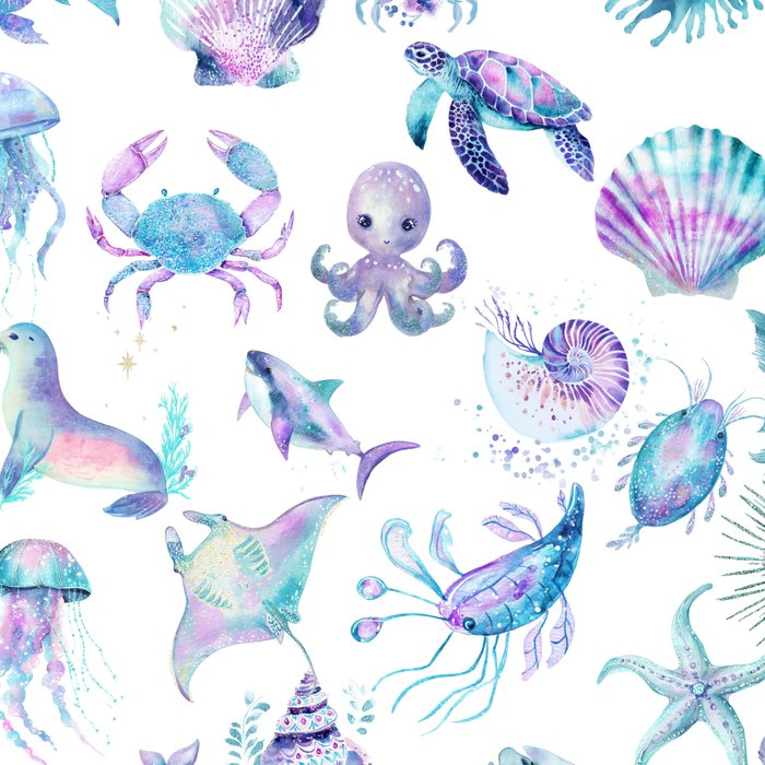 Colorful Water Colors Of Various Sea Animals Pattern Coffee Mug Gallery Image 2
