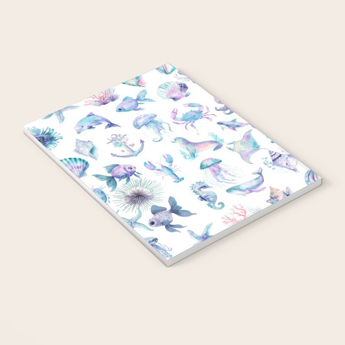 Colorful Water Colors Of Various Sea Animals Pattern Notebook Gallery Image 3