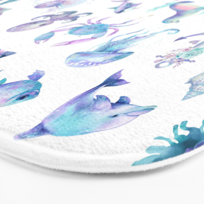 Colorful Water Colors Of Various Sea Animals Pattern Bath Mat Gallery Image 3