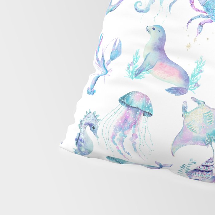 Colorful Water Colors Of Various Sea Animals Pattern Pillow Sham Gallery Image 4