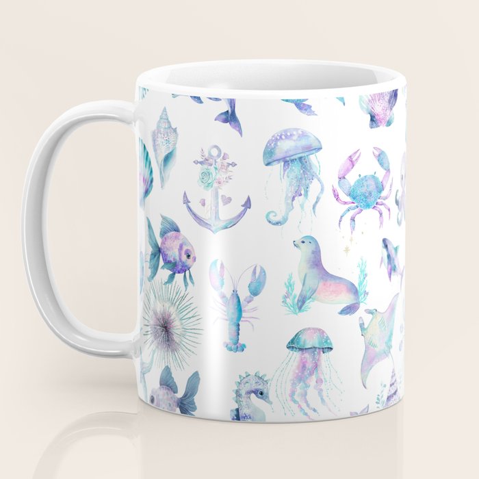 Colorful Water Colors Of Various Sea Animals Pattern Coffee Mug Gallery Image 3