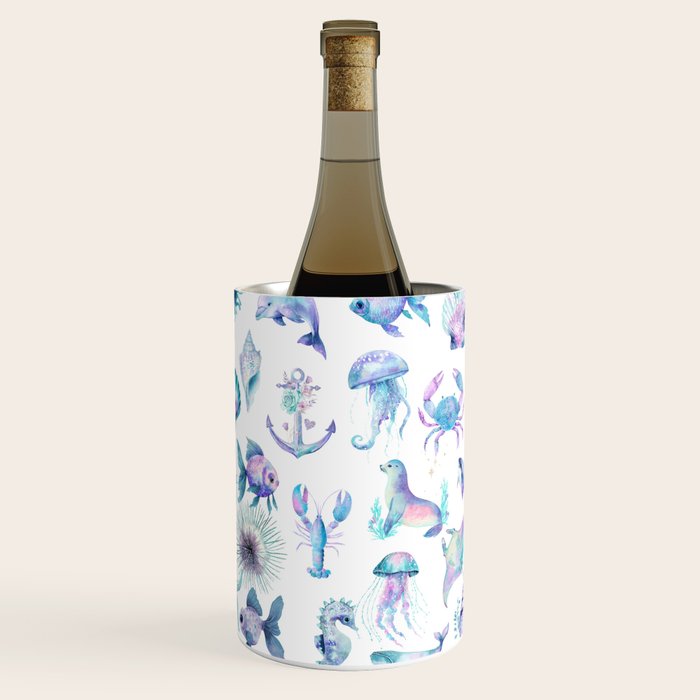 Colorful Water Colors Of Various Sea Animals Pattern Wine Chiller Gallery Image 2