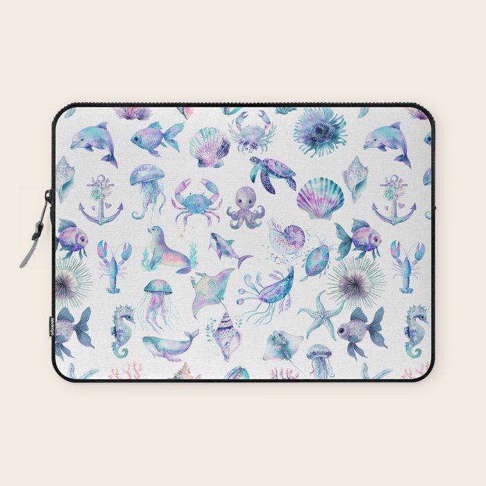 Colorful Water Colors Of Various Sea Animals Pattern Laptop Sleeve Gallery Image 1